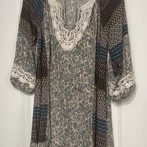 Bohemian Paisley Dress with Lace Accents